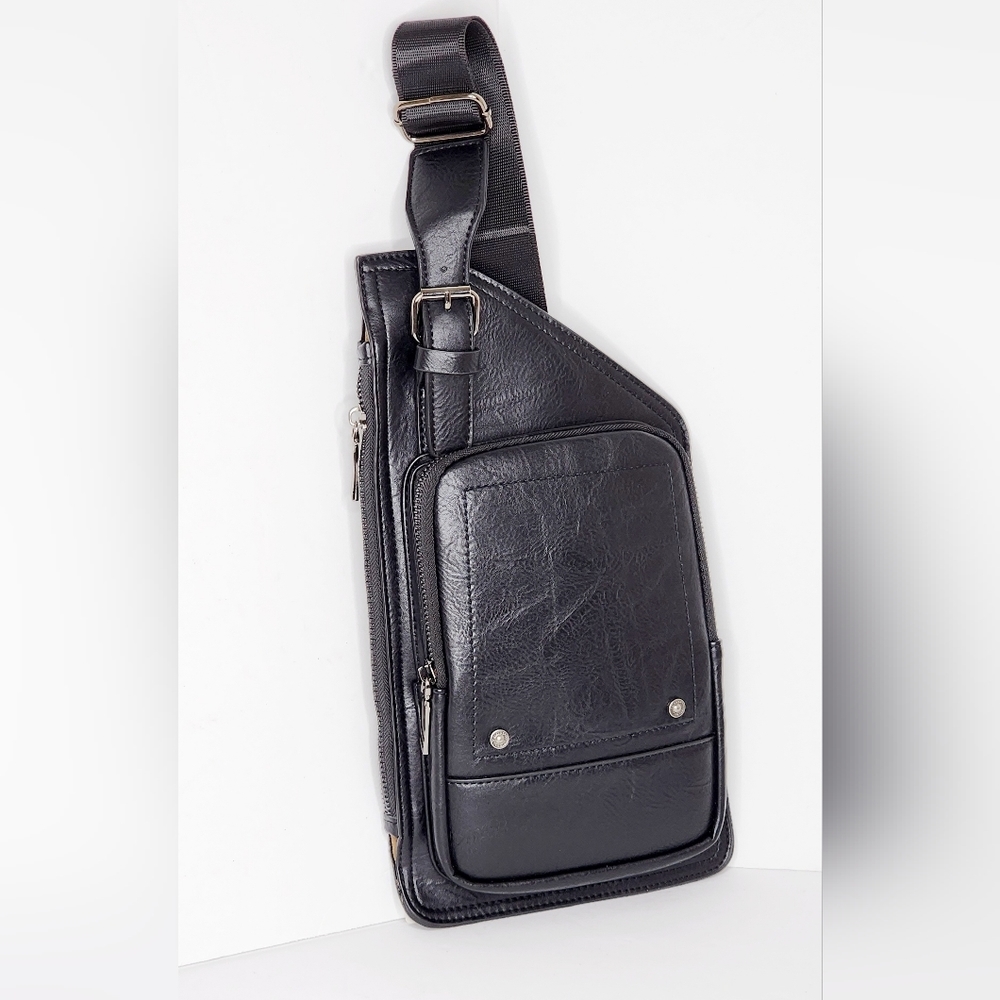 Classic Fashion Men's Black Leather Sling Crossbody Bag